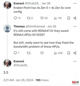 ​AMD 新一代 Kraken Point APU 曝光，4 核 Zen5 + 4 核 Zen5c